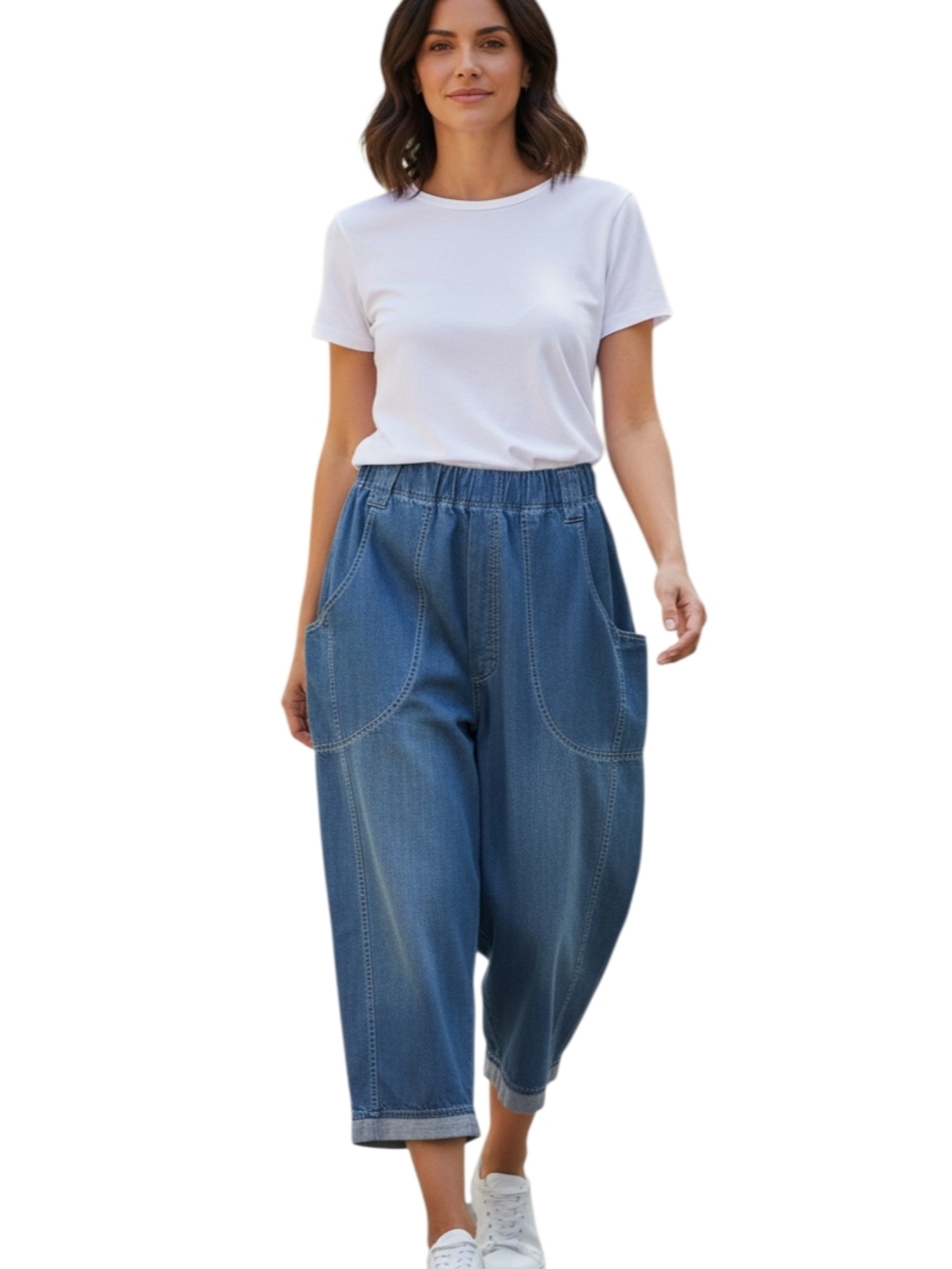 Completo Collection Denim Barrel Leg Jeans Elastic Waist High Rise Wide Leg Sz L
